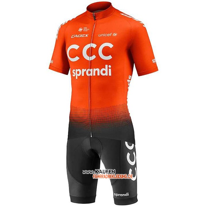 CCC Team Kurzarmtrikot 2020 und Kurze Tragerhose Orange Shwarz